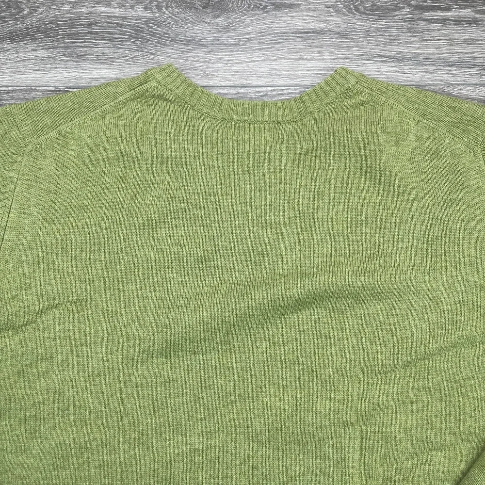 LL Bean Sweater Mens Large Green V Neck Lambswool Nylon Pullover Grandpa Vintage